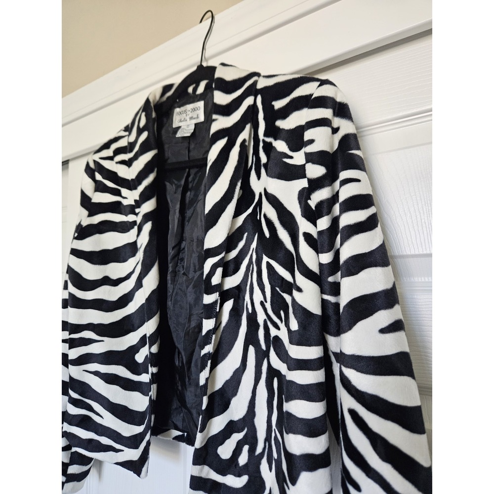 Vtg Focus 2000 By Charles Glueck Zebra B&W Tiger  Velvety Cropped Jacket 8 - Picture 3 of 14
